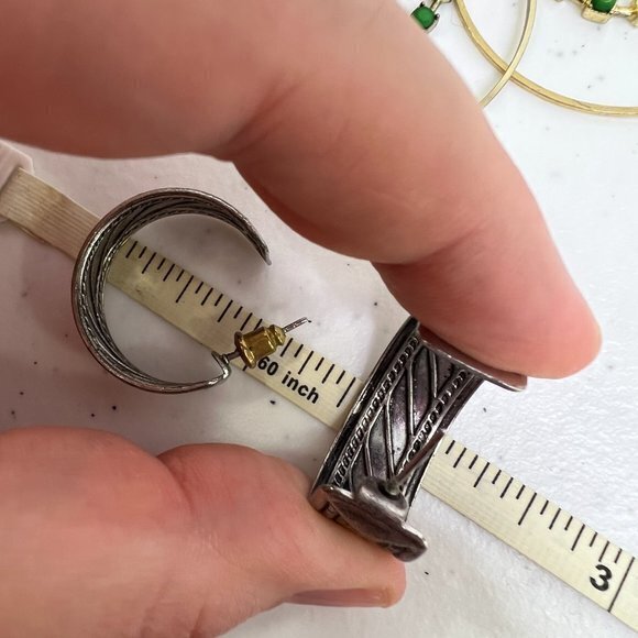 Hoop Earrings Mixed Metal Textured 1 Inch Silver Gold Tone Boho Thick - Picture 8 of 8